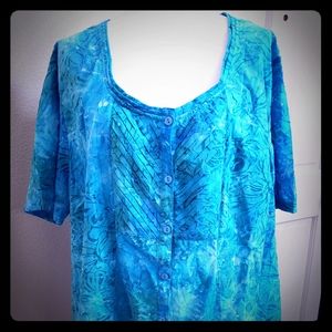 Blue Crew Neck Short Sleeve Blouse 3X